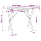 Esstisch X-Gestell 100x50x75 cm Massivholz Kiefer und Stahl