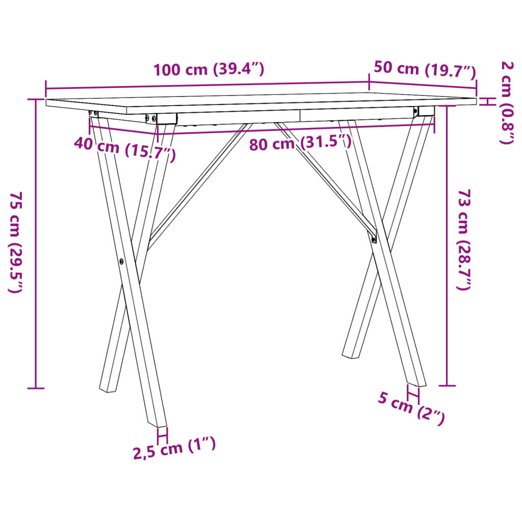 Esstisch X-Gestell 100x50x75 cm Massivholz Kiefer und Stahl
