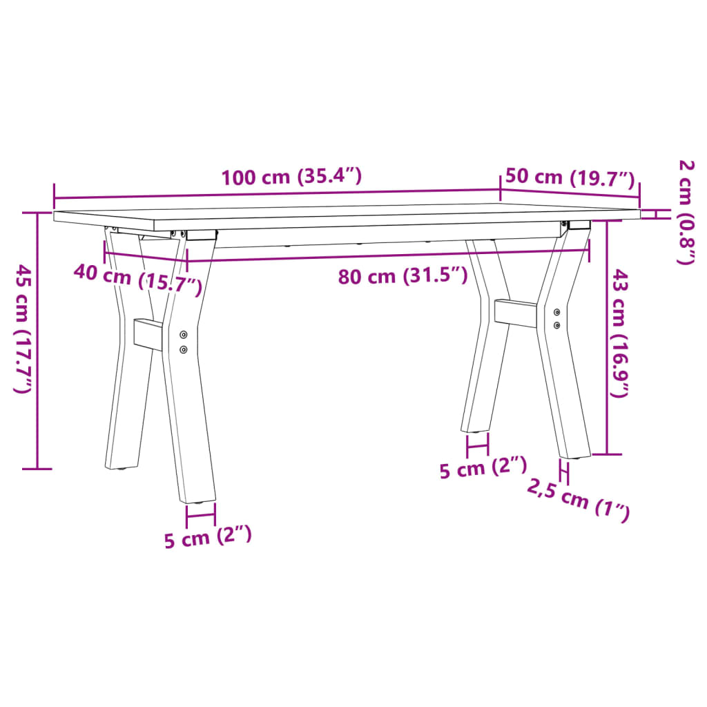 Couchtisch Y-Gestell 100x50x45 cm Massivholz Kiefer & Stahl