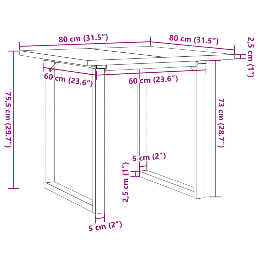 Esstisch O-Gestell 80x80x75,5 cm Massivholz Kiefer & Stahl