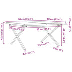 Couchtisch X-Gestell 90x90x45,5cm Massivholz Kiefer & Stahl