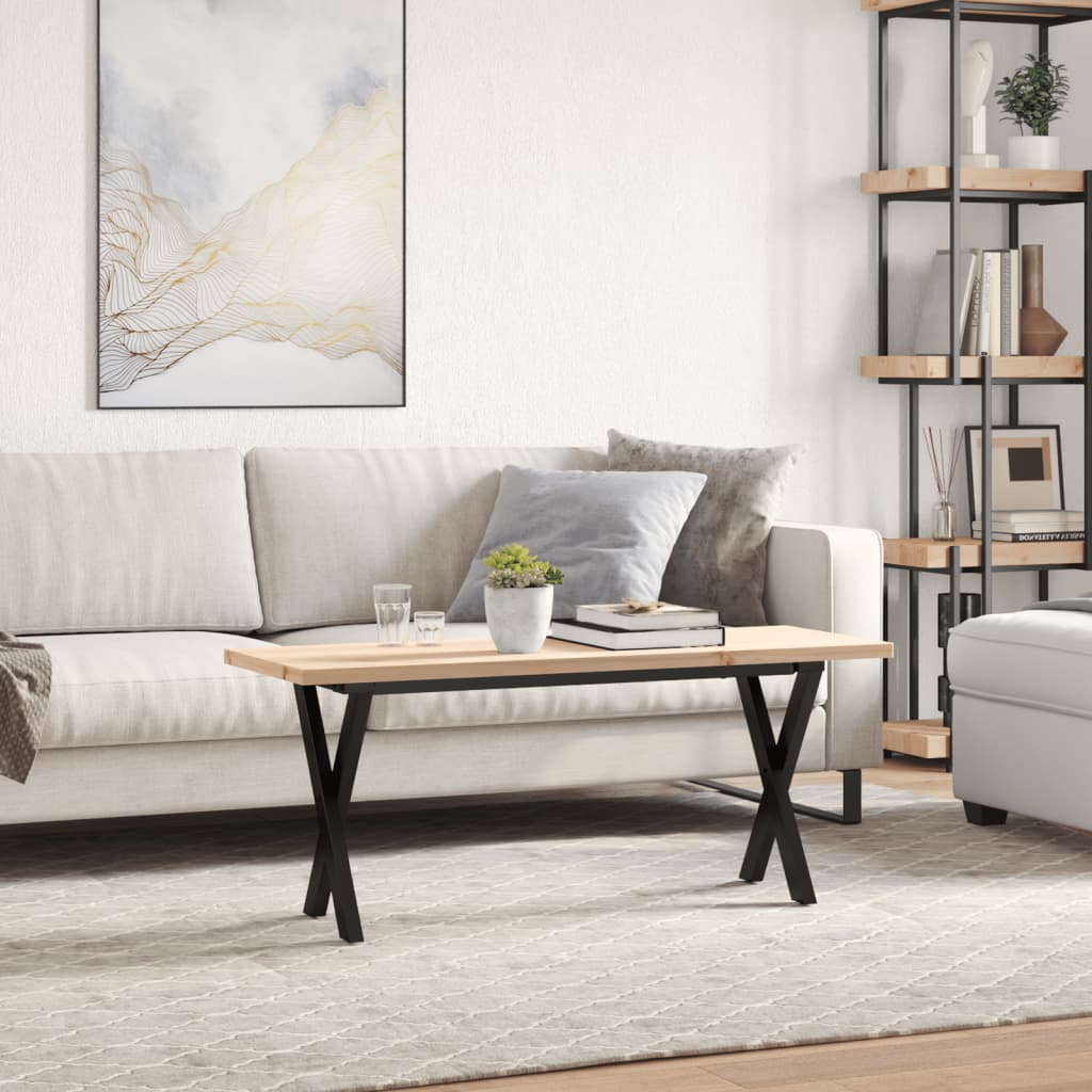 Couchtisch X-Gestell 110x40x45,5 cm Massivholz Kiefer Stahl