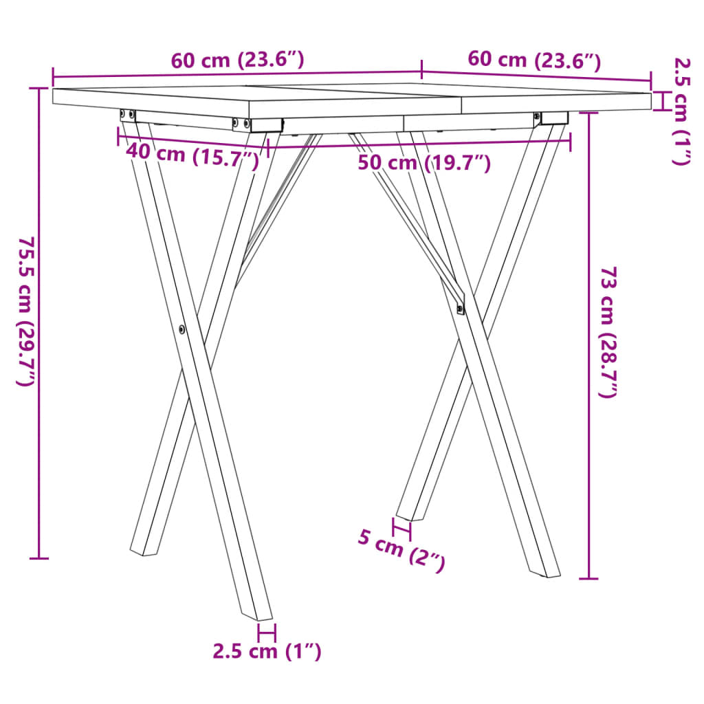 Esstisch X-Gestell 60x60x75,5cm Massivholz Kiefer und Stahl