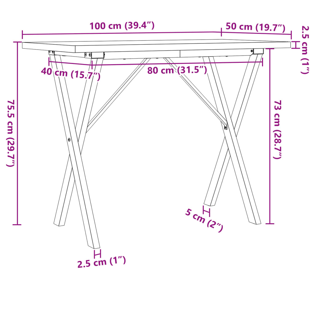 Esstisch X-Gestell 100x50x75,5 cm Massivholz Kiefer & Stahl