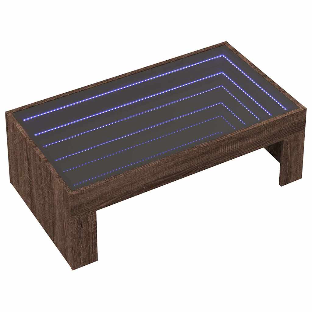 Couchtisch mit Infinity-LED Braun Eichen-Optik 90x50x30 cm