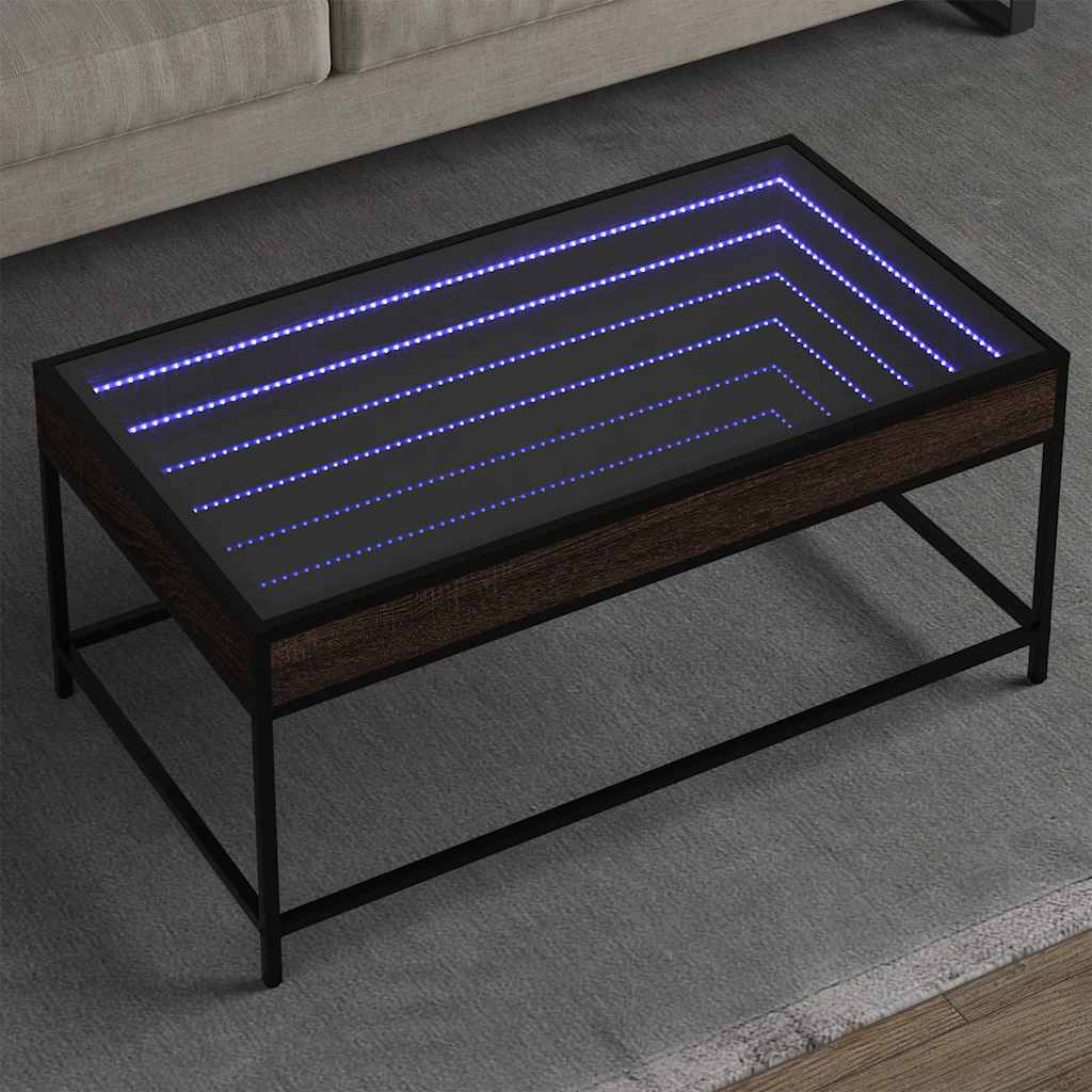 Couchtisch mit Infinity-LED Braun Eichen-Optik 90x50x41 cm