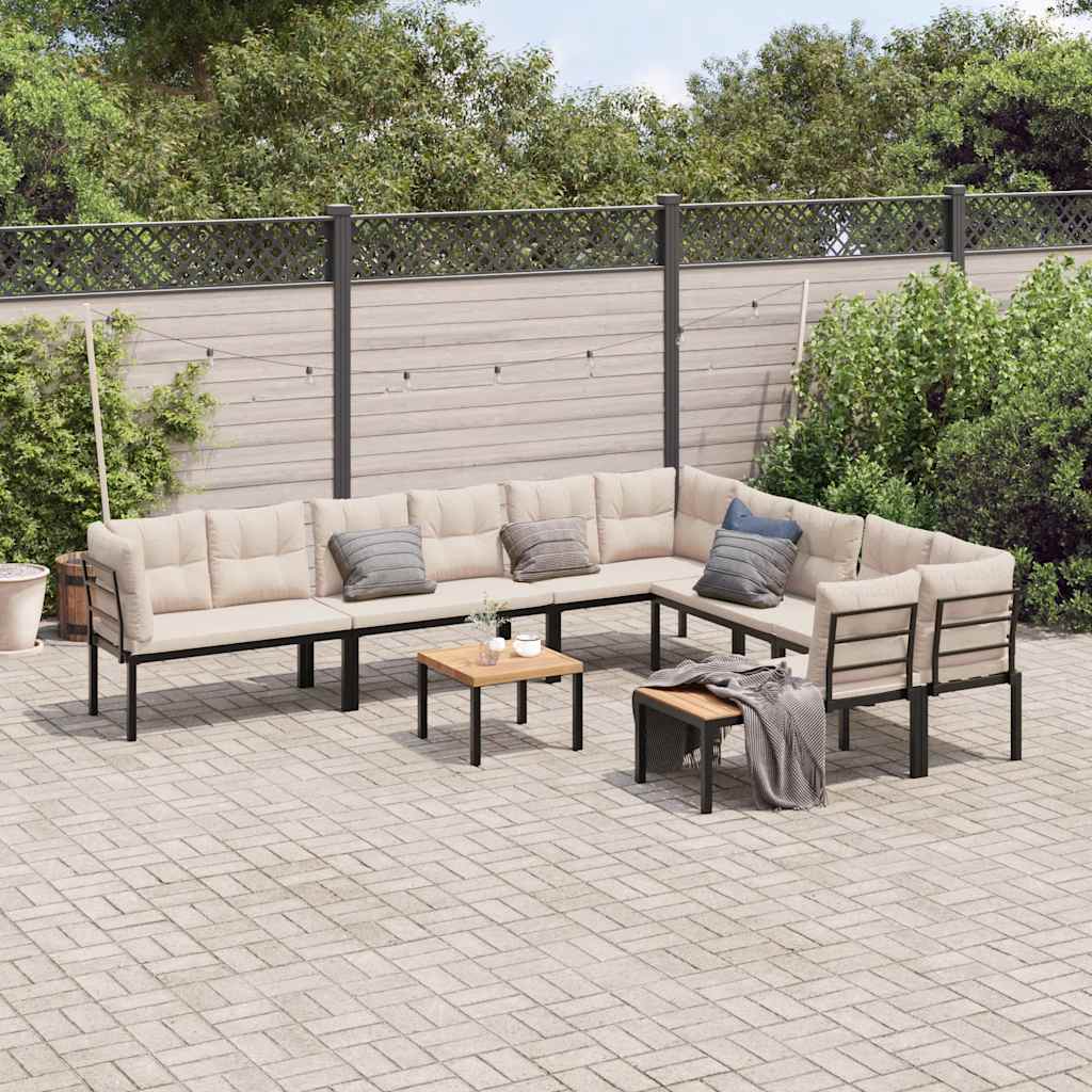 7-tlg. Garten-Sofagarnitur mit Kissen Schwarz Stahl