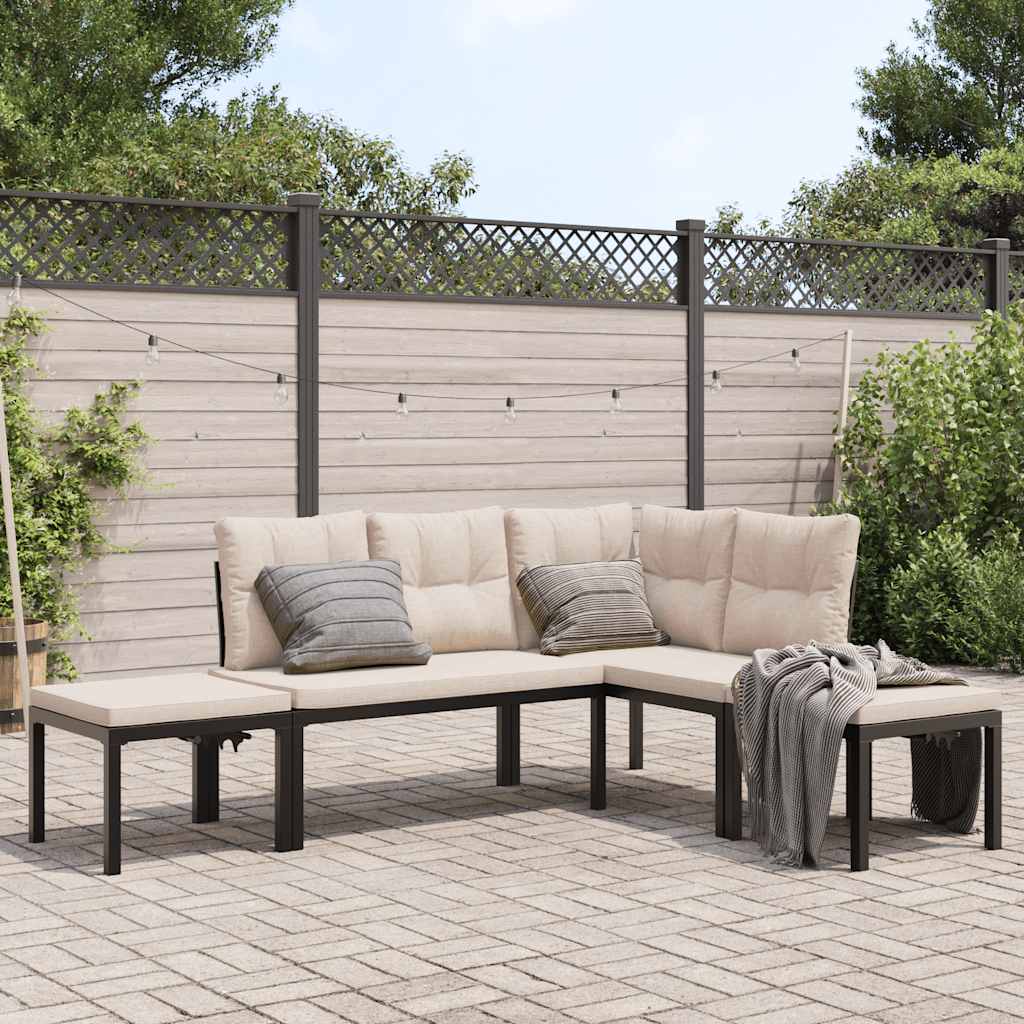 4-tlg. Garten-Sofagarnitur mit Kissen Schwarz Stahl
