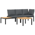 3-tlg. Garten-Sofagarnitur mit Kissen Schwarz Aluminium
