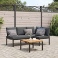 3-tlg. Garten-Sofagarnitur mit Kissen Schwarz Aluminium