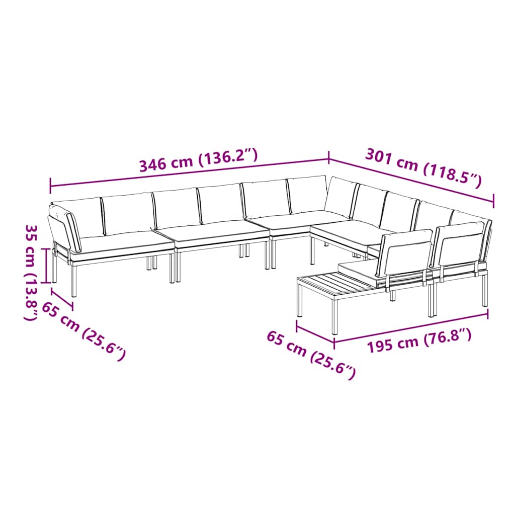 6-tlg. Garten-Sofagarnitur mit Kissen Schwarz Aluminium