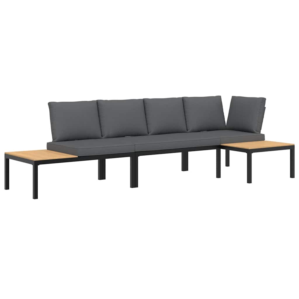 3-tlg. Garten-Sofagarnitur mit Kissen Schwarz Aluminium