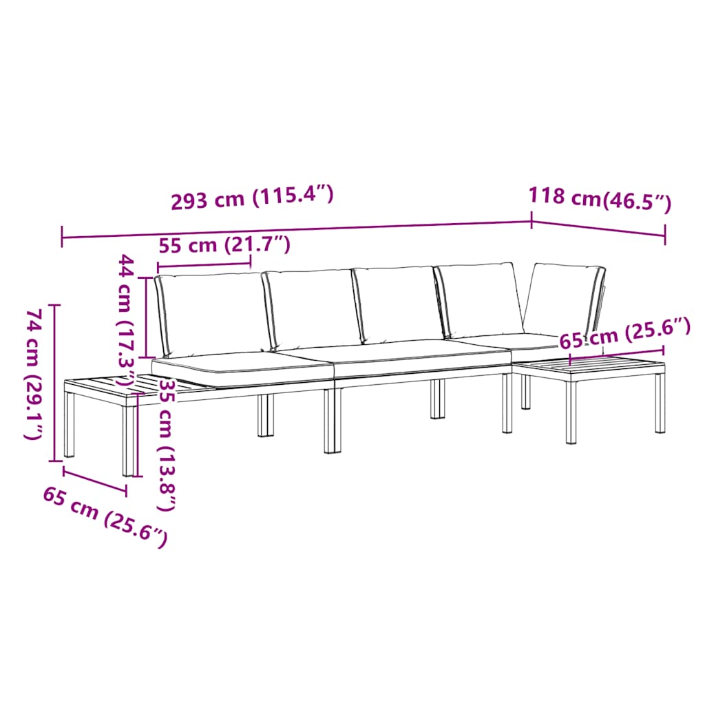3-tlg. Garten-Sofagarnitur mit Kissen Schwarz Aluminium