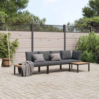 3-tlg. Garten-Sofagarnitur mit Kissen Schwarz Aluminium