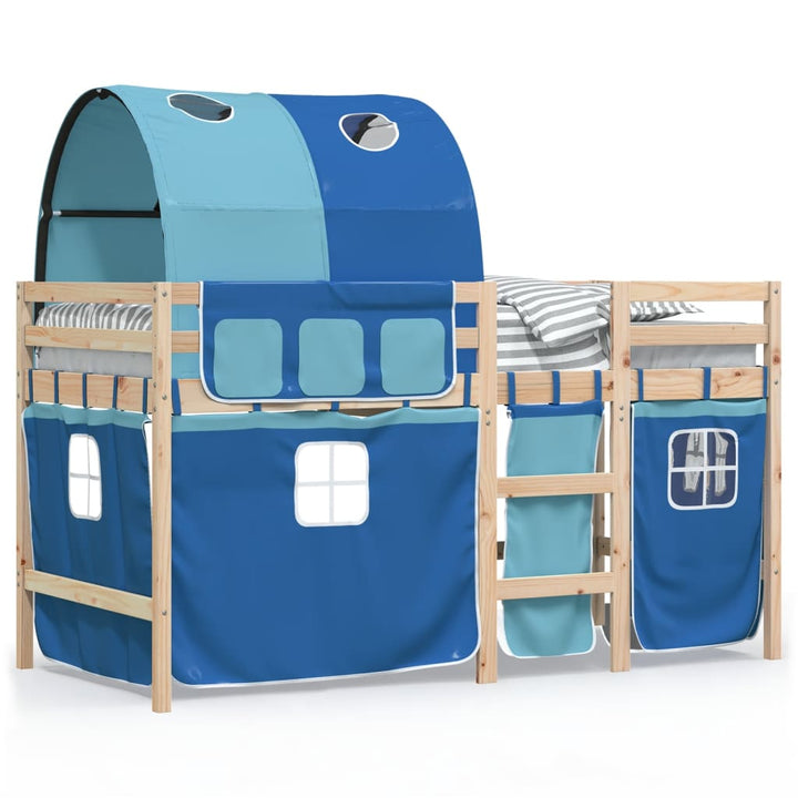 Kinderhochbett mit Tunnel Blau 90x190 cm Massivholz Kiefer
