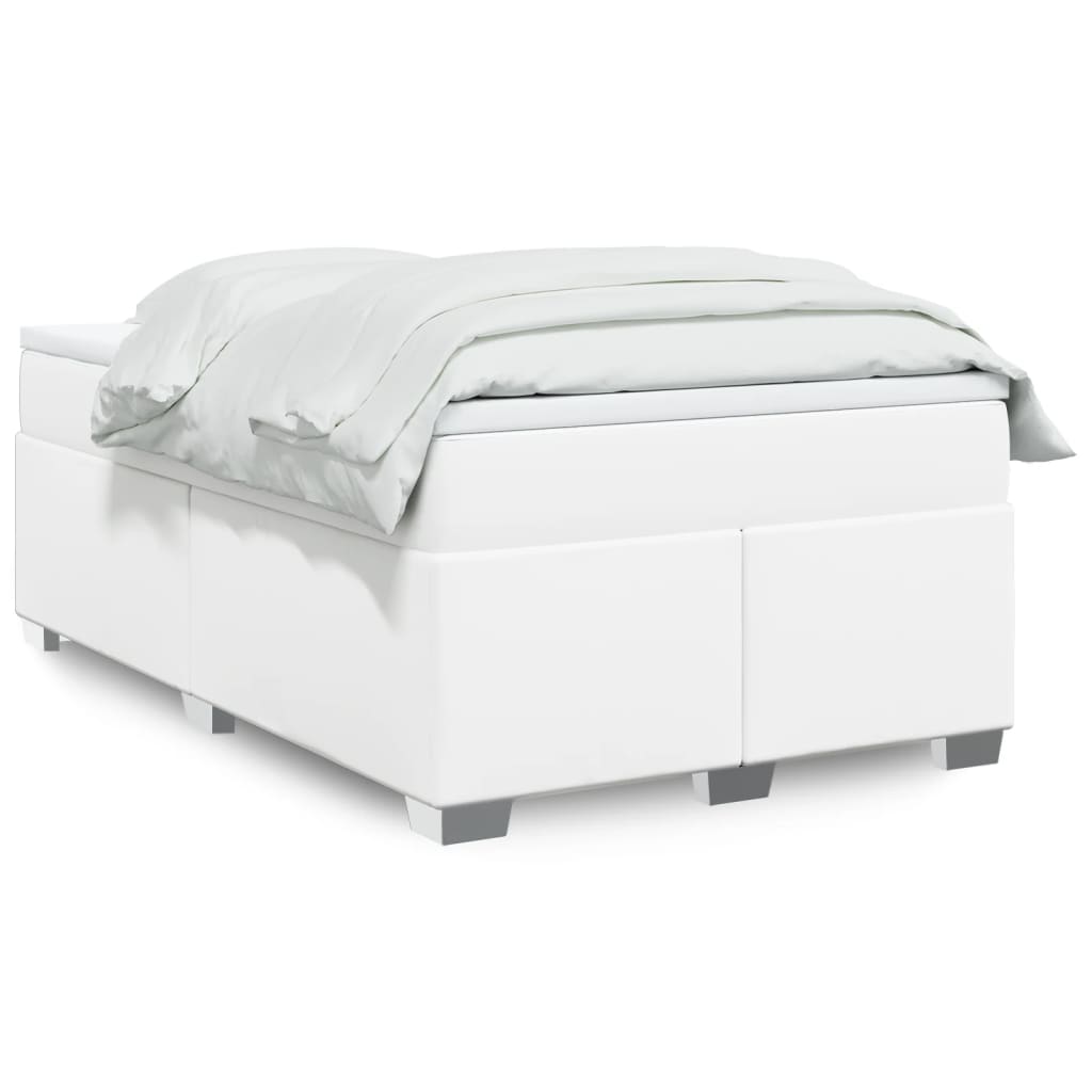 Boxspringbett mit Matratze Weiß 120x200 cm Kunstleder