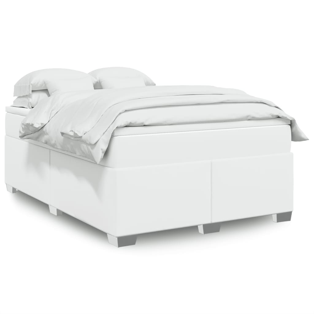 Boxspringbett mit Matratze Weiß 140x190 cm Kunstleder