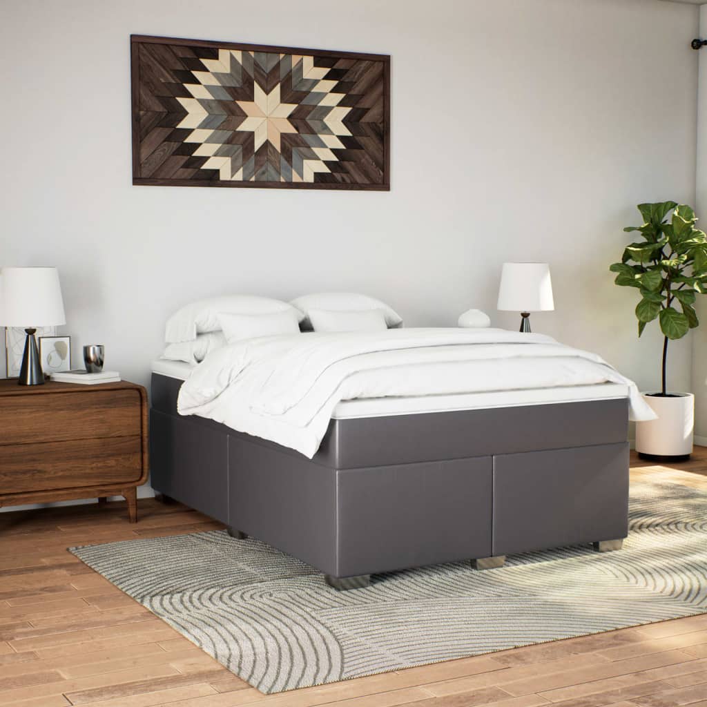 Boxspringbett mit Matratze Grau 140x190 cm Kunstleder