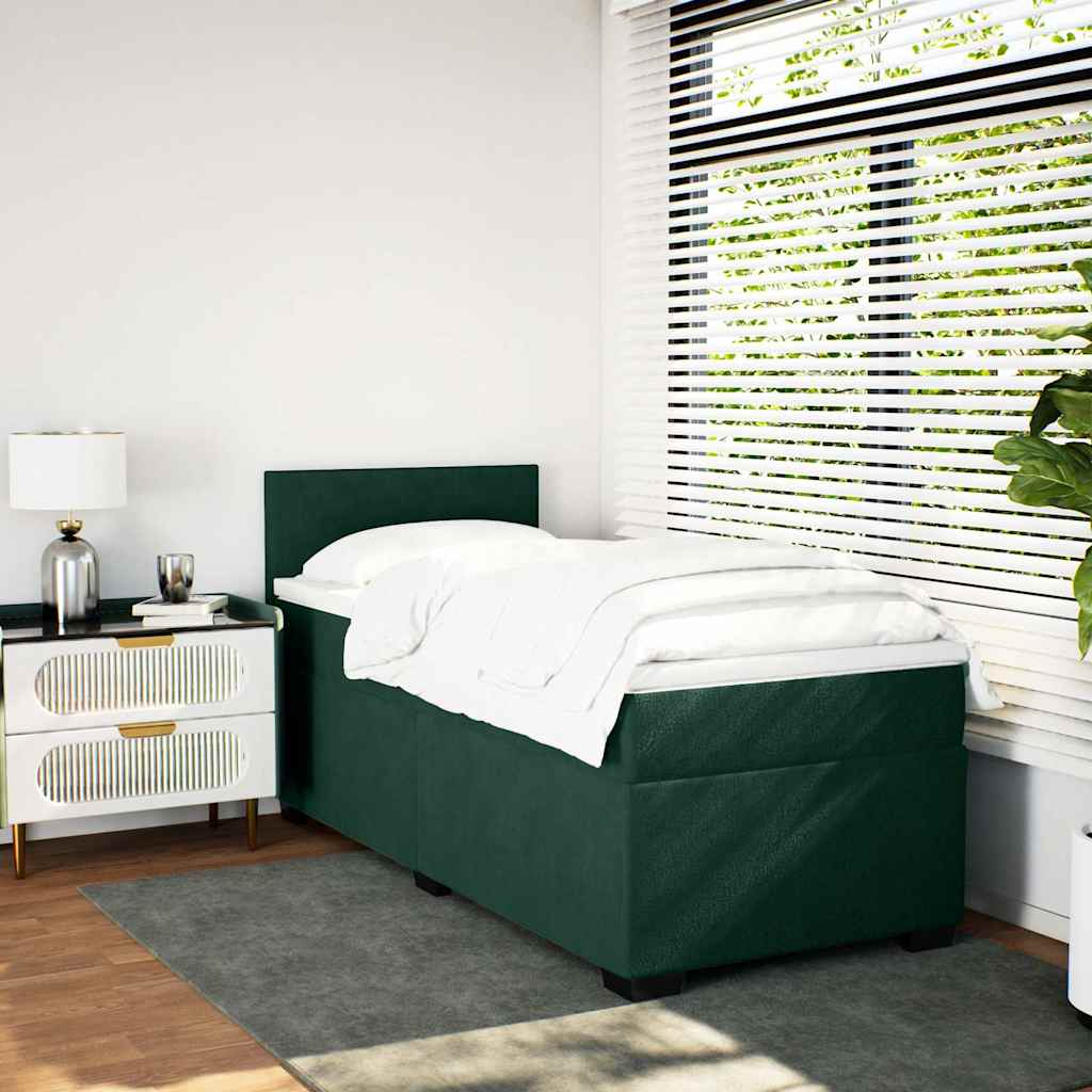 Boxspringbett mit Matratze Dunkelgrün 90x190 cm Samt