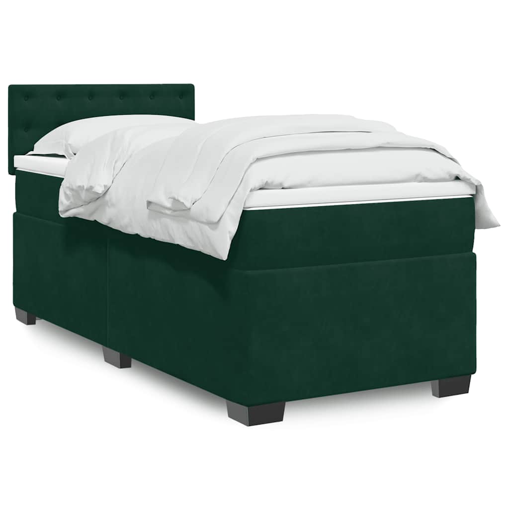 Boxspringbett mit Matratze Dunkelgrün 90x190 cm Samt