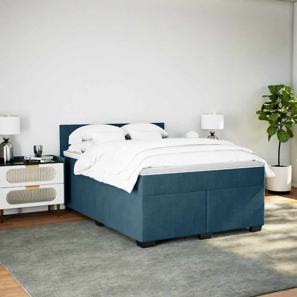 Boxspringbett mit Matratze Dunkelblau 140x190 cm Samt