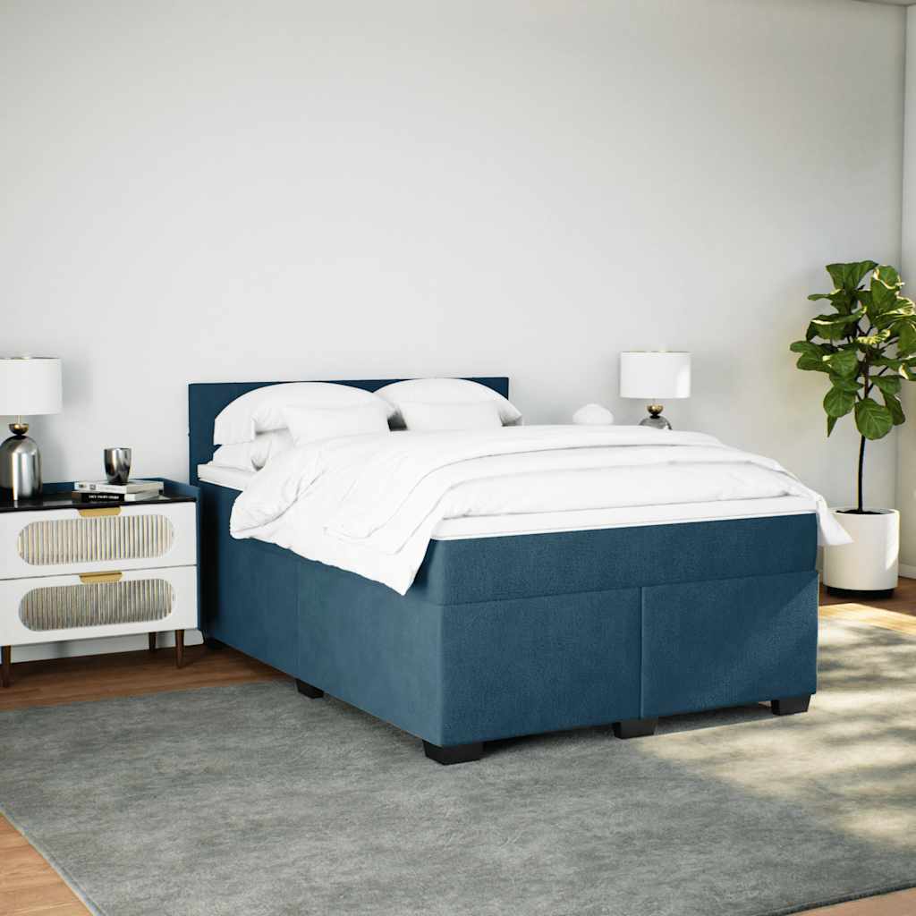Boxspringbett mit Matratze Dunkelblau 140x200 cm Samt