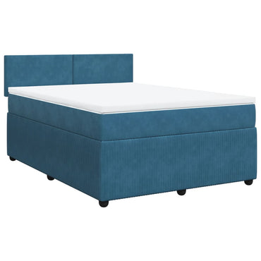 Boxspringbett mit Matratze Blau 140x190 cm Samt