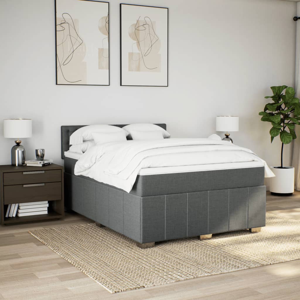 Boxspringbett mit Matratze Dunkelgrau 140x190 cm Stoff
