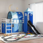 Etagenbett mit Rutsche und Gardinen Blau 90x190 cm