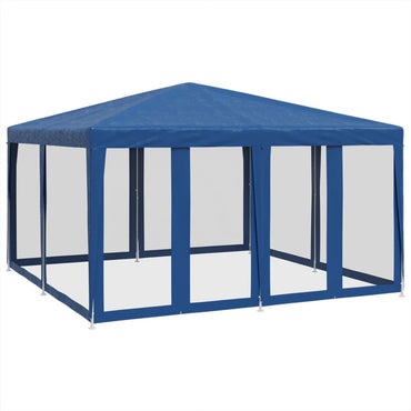 Partyzelt mit 8 Mesh-Seitenteilen Blau 4x4 m HDPE