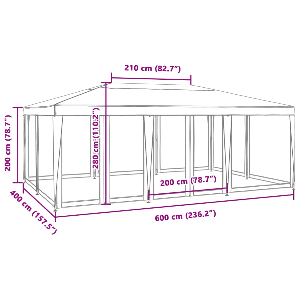 Partyzelt mit 10 Mesh-Seitenteilen Blau 6x4 m HDPE