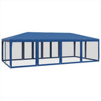 Partyzelt mit 12 Mesh-Seitenteilen Blau 8x4 m HDPE
