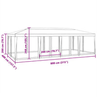 Partyzelt mit 12 Mesh-Seitenteilen Blau 8x4 m HDPE