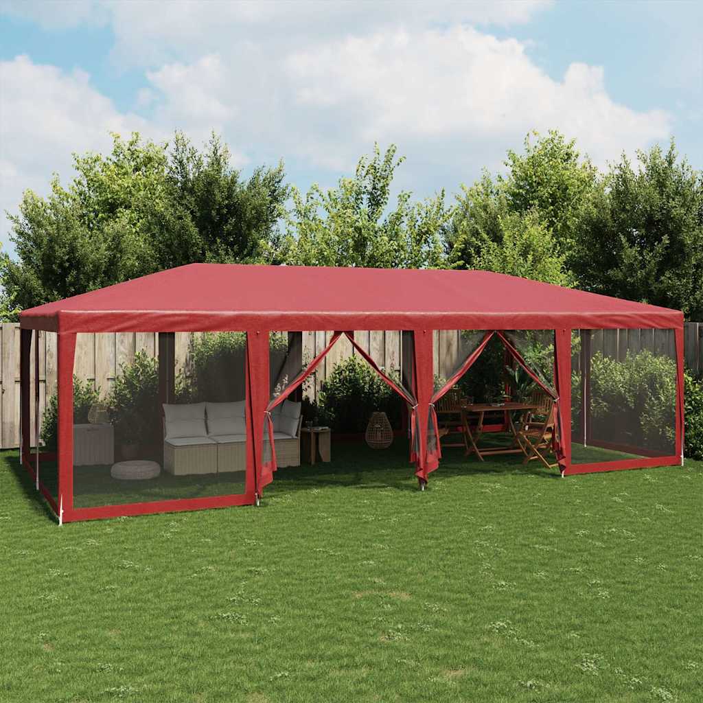 Partyzelt mit 12 Mesh-Seitenteilen Rot 8x4 m HDPE