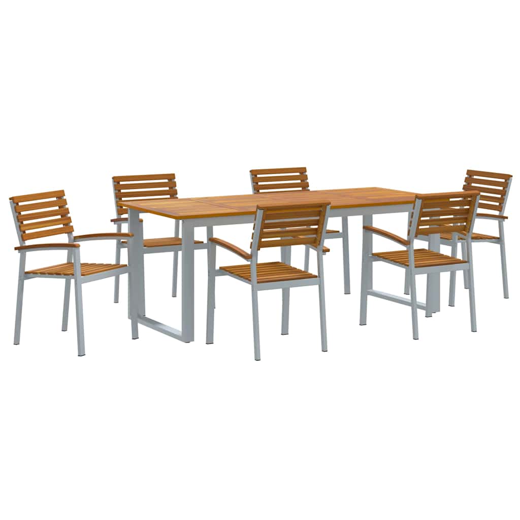 Garten Essgruppe 7 pcs Grau Massivholz Akazie