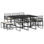 11-tlg. Garten-Essgruppe mit Kissen Schwarz Poly Rattan