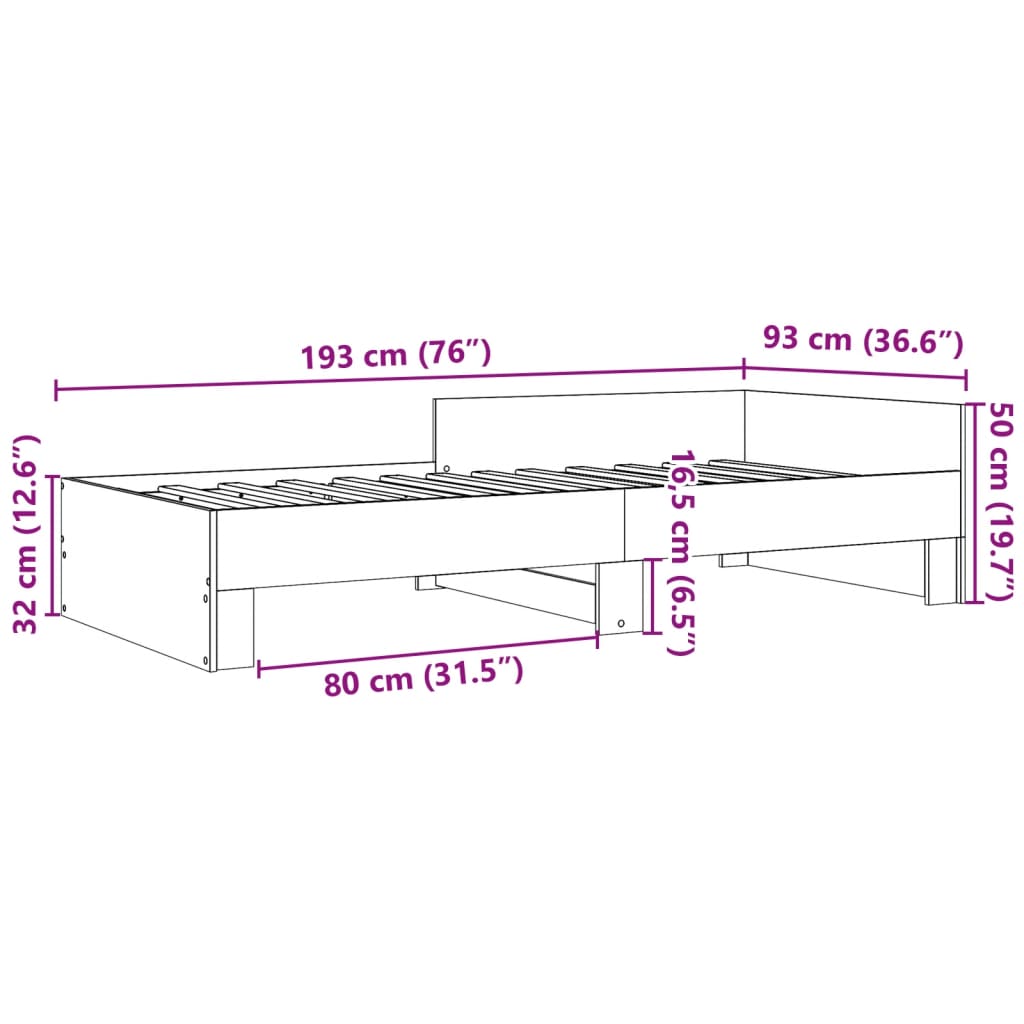 Bettgestell Grau Sonoma 90x190 cm Holzwerkstoff