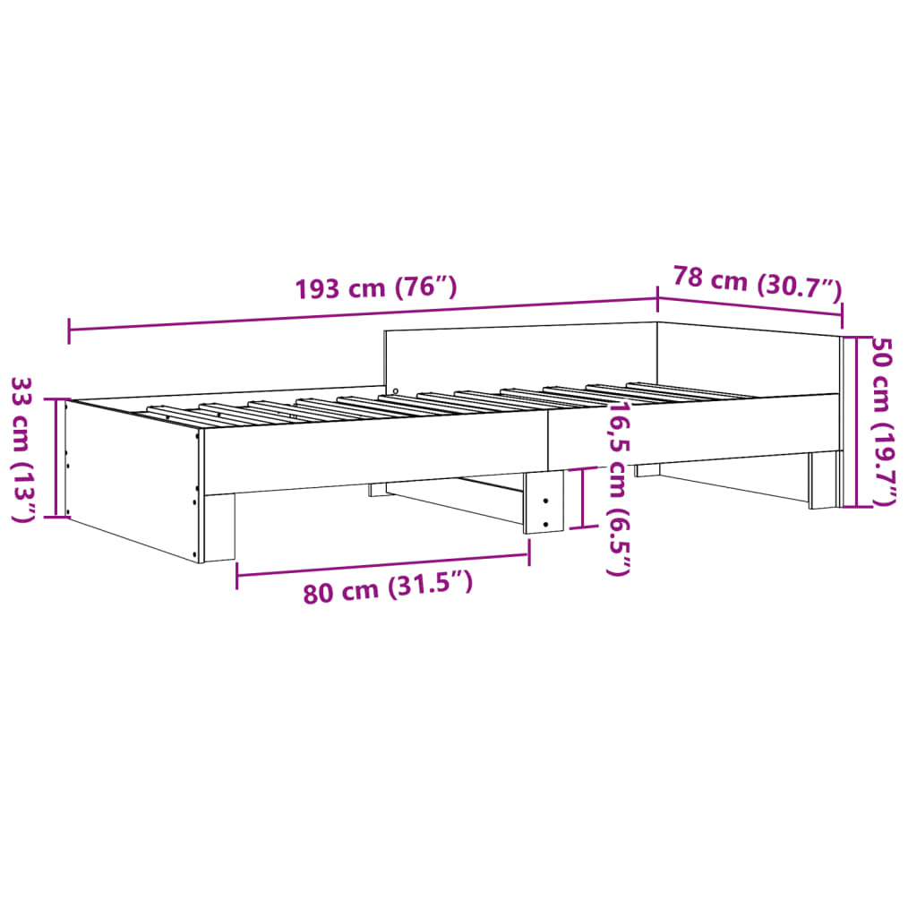 Bettgestell ohne Matratze Räuchereiche 75x190 cm Holzwerkstoff