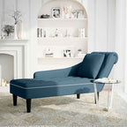 Chaiselongue mit Kissen und Rechter Armlehne Blau Samt