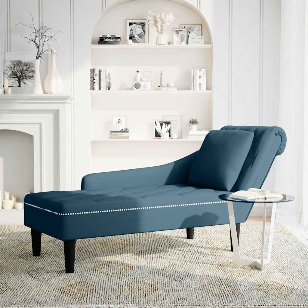 Chaiselongue mit Kissen und Rechter Armlehne Blau Samt