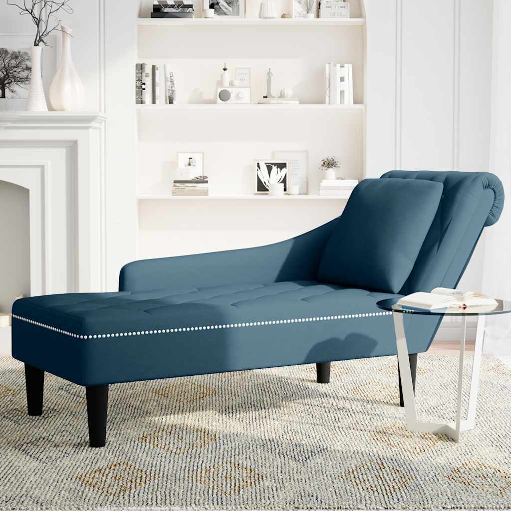 Chaiselongue mit Kissen und Rechter Armlehne Blau Samt