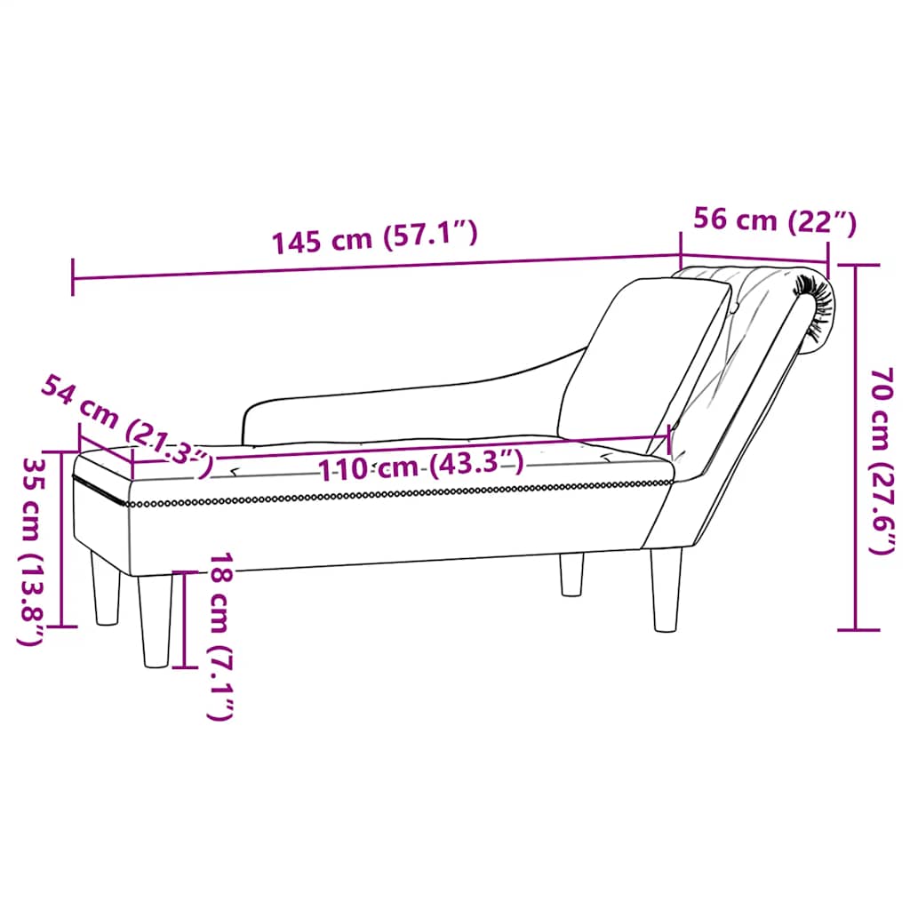 Chaiselongue mit Kissen und Rechter Armlehne Blau Samt
