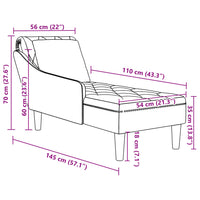 Chaiselongue mit Kissen und Rechter Armlehne Hellgrau Samt