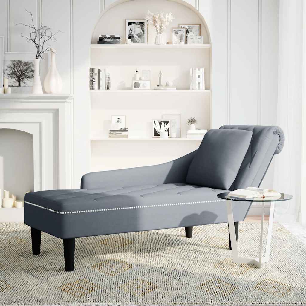 Chaiselongue mit Kissen und Rechter Armlehne Dunkelgrau Samt