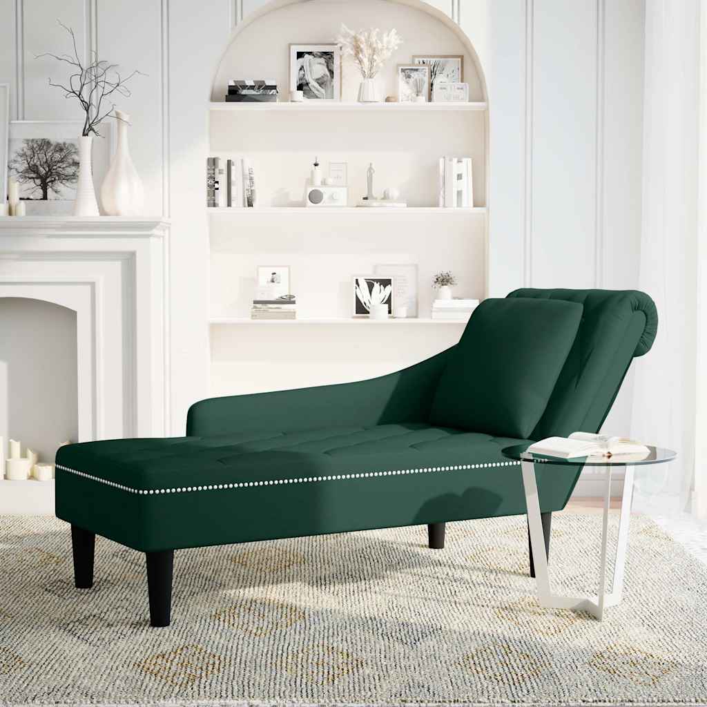 Chaiselongue mit Kissen und Rechter Armlehne Dunkelgrün Samt