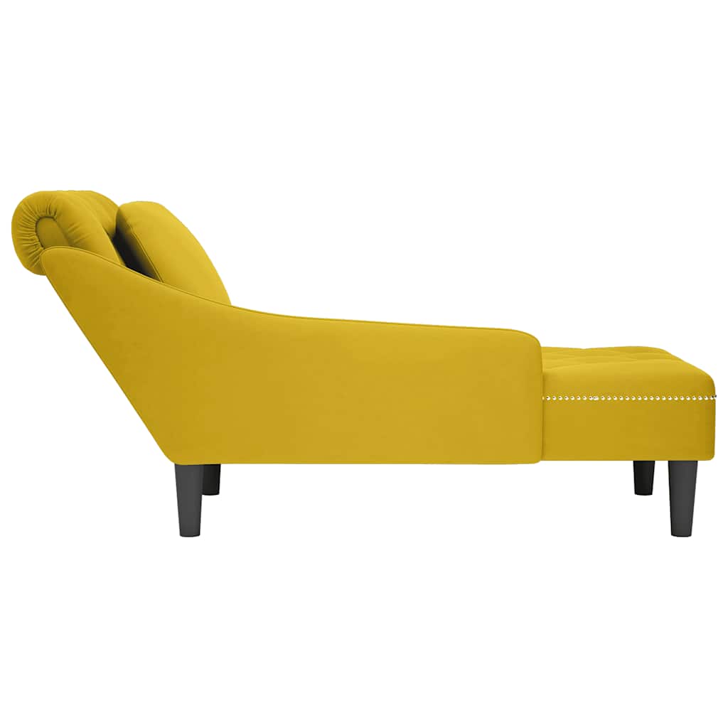 Chaiselongue mit Kissen und Rechter Armlehne Gelb Samt