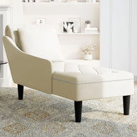 Chaiselongue mit Kissen und Rechter Armlehne Creme Samt