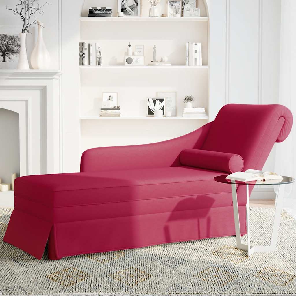 Chaiselongue mit Nackenrolle und Rechter Armlehne Weinrot Samt