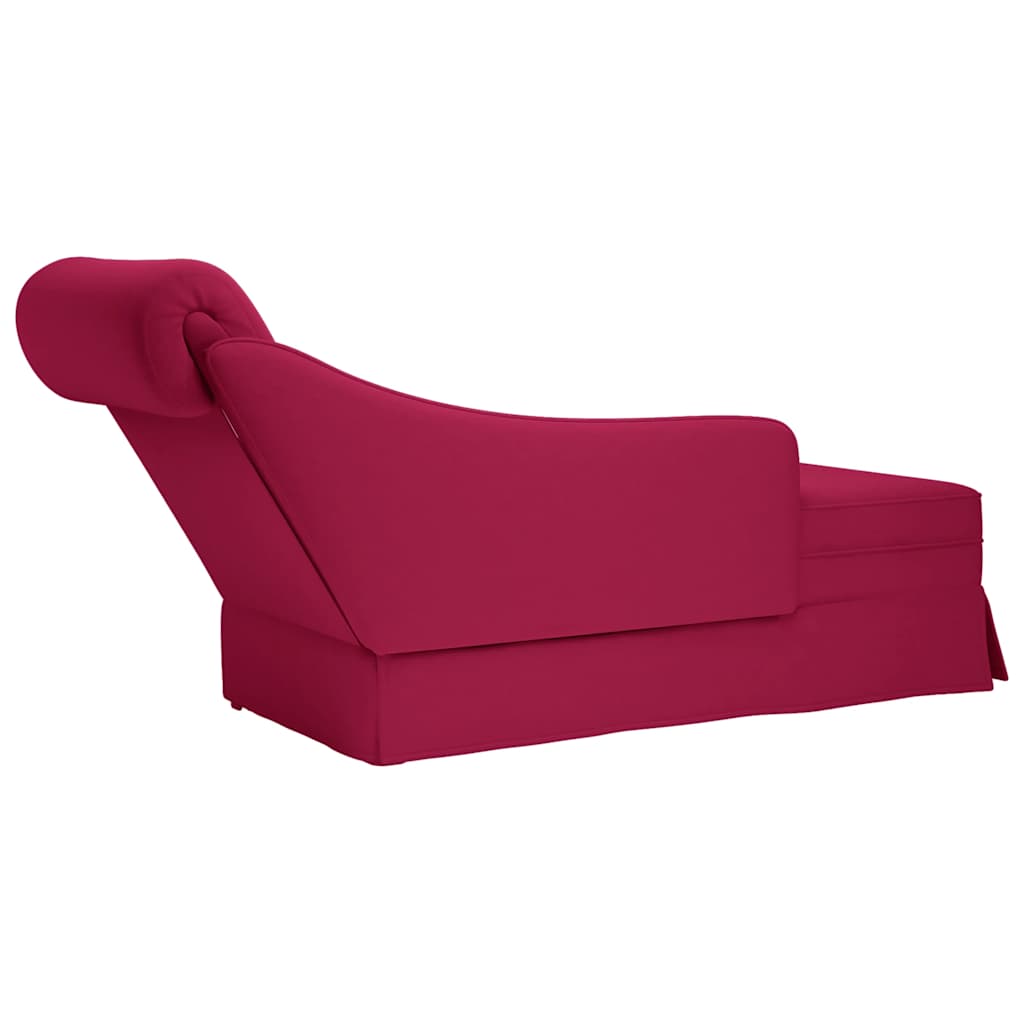Chaiselongue mit Nackenrolle und Rechter Armlehne Weinrot Samt
