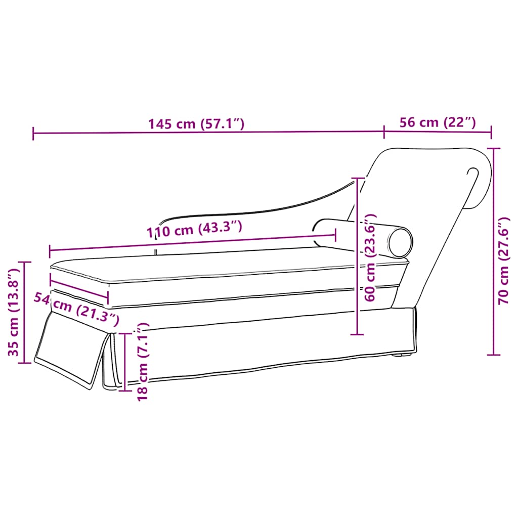 Chaiselongue mit Nackenrolle und Rechter Armlehne Gelb Samt